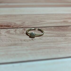 Adjustable Silver Gold Tone Ring with Clear Stones